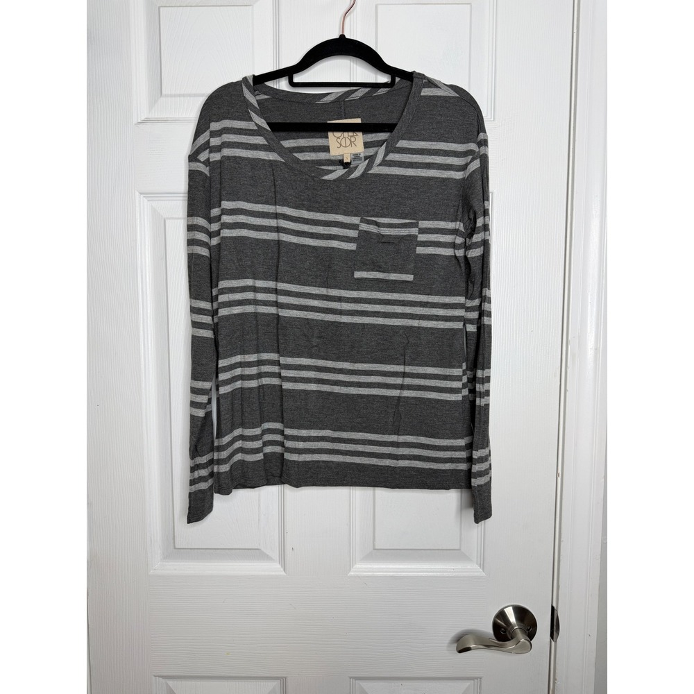 Chaser NWT Gray/Light Gray Striped Long Sleeve Shirt Size S